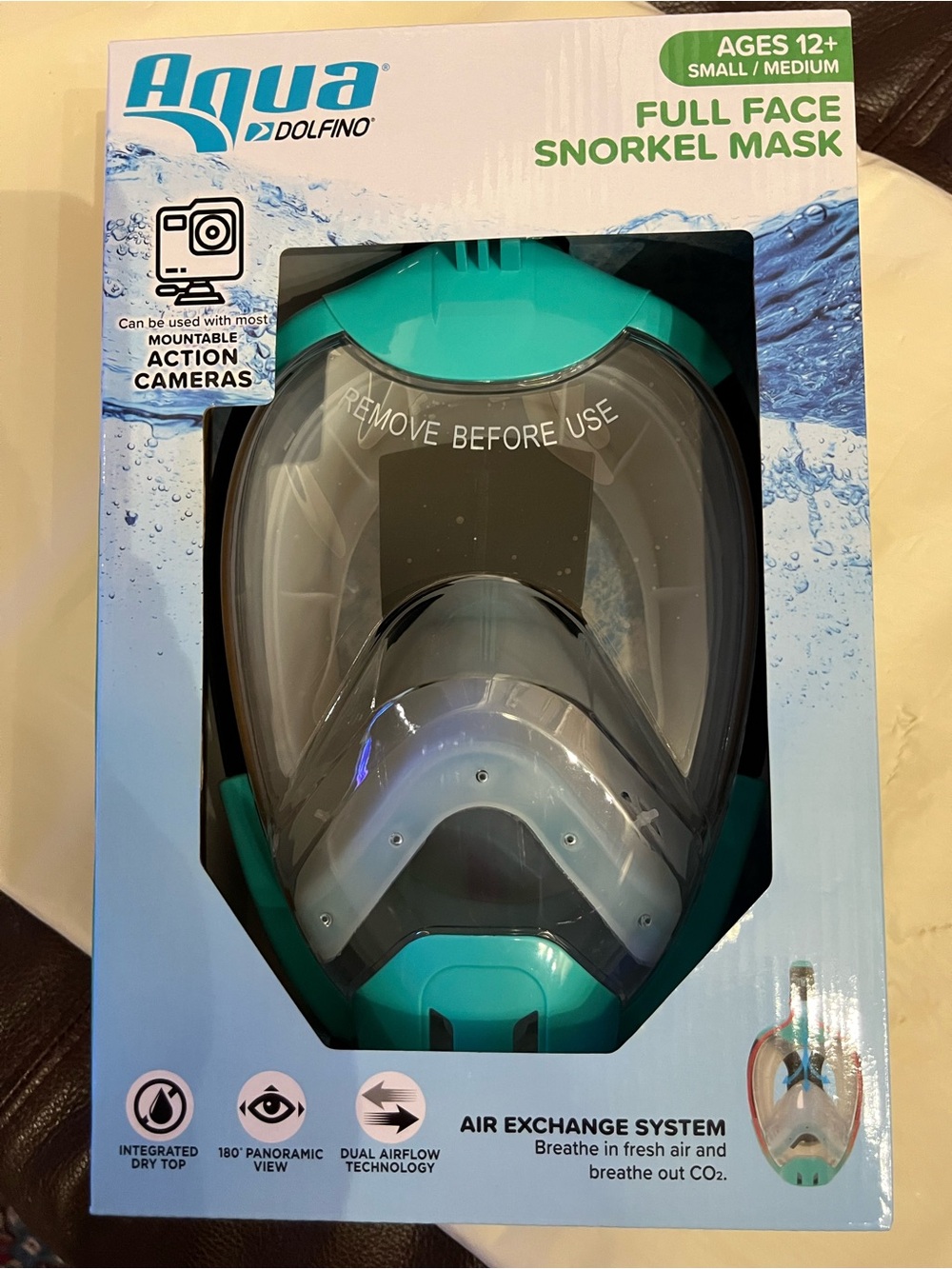 Aqua Dolfino Teal Full-Face Snorkel Mask size small ages 12+